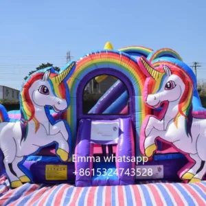 Commercial unicorn bouncy castle kids playground with slide